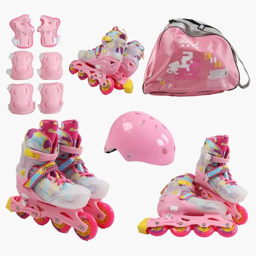 Комплект роликов с защитой SL-011 M Best Roller колеса PU светящиеся. Pink (размер 35-38) (179201) (1761352)