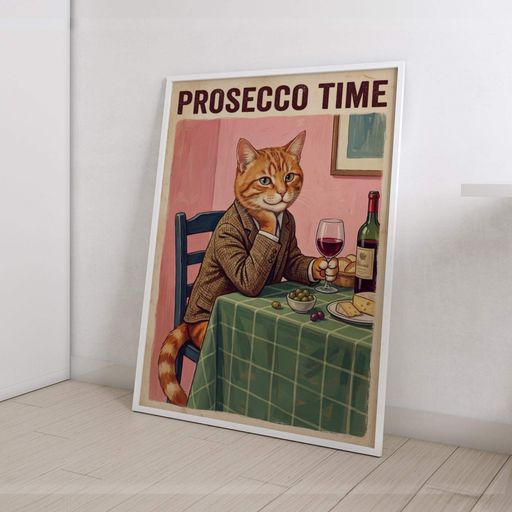 Інтер'єрний постер Motivator з котом Prosecco Time Час просекко 42x59.4 см, A2, без рамки (DZ142_A2) (1761604)