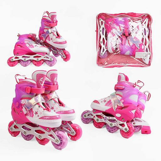 Роликовые коньки Best Roller 09-77 S колеса PU светятся. Pink and White (размер 23-33)  (187873) (1761682)