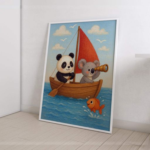 Постер Motivator для детской комнаты Панда и Коала на кораблике 42x59.4 см, A2, без рамки (DYT012_A2) (1762048)