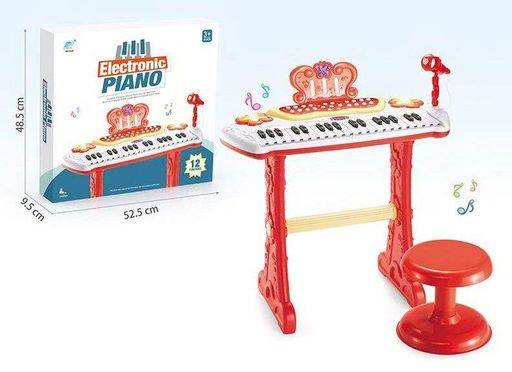 Детское пианино Electronic Piano микрофон подсветка запись звука звуковые эффекты стул. Red (135265) (1763973)