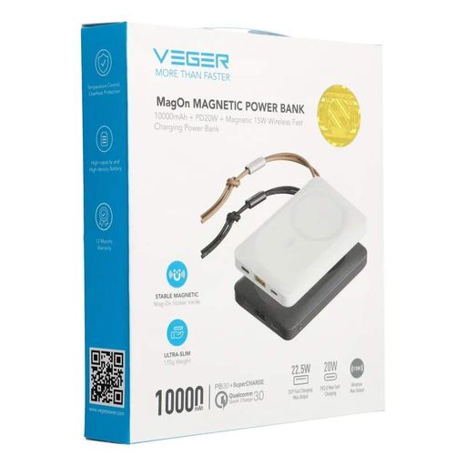 Внешний аккумулятор VEGER Wireless 10000mAh 38.5Wh 3.85V Black (1767766)