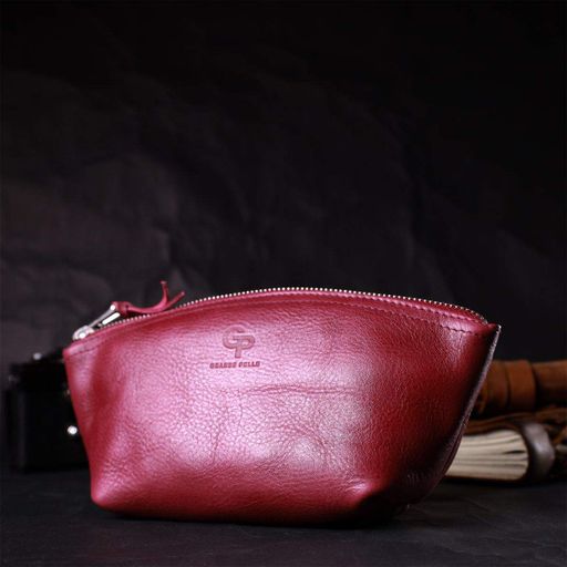 Удобная женская кожаная косметичка Grande Pelle 16792 бордовый (1773409)
