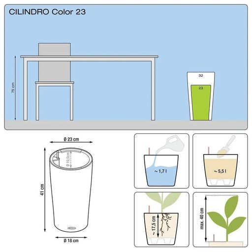Кашпо Lechuza Cilindro Color 23 5,5 л 13948 (1776169)