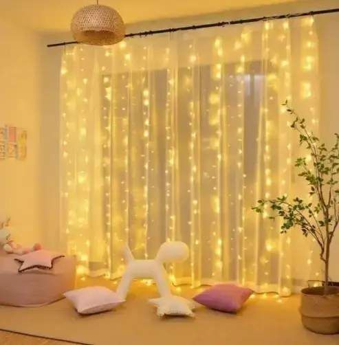 Світлодіодна гірлянда штора роса на дроті 3х2 м 200 LED пульт + USB теплий білий (1778031)