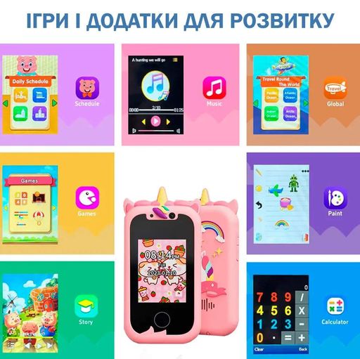 Синий Телефон Интерактивный Смартфон с сенсорным экраном Детская игрушка с играми камерой приложениями (1778070)