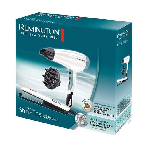 Набор для укладки волос Remington Shine Therapy бело-голубой (фен, 1 шт + концентратор, 1 шт + диффузор, 1 шт + выпрямитель, 1 шт) (S8500GP)
