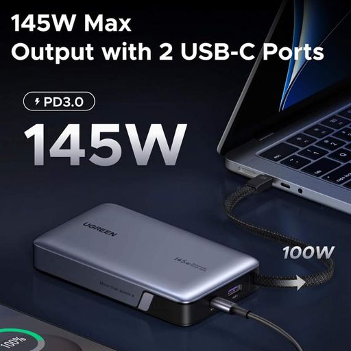 Портативная зарядная станция (павербанк) UGREEN 20 000 мАч 145W для ноутбуков, планшетов и смартфонов PB551 Gray (1789400)