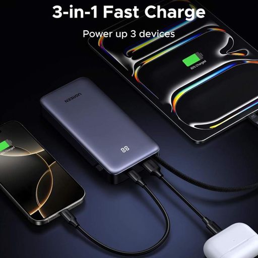 Павербанк UGREEN 20000 mAh 45W, потужний Power Bank для телефону, планшета та ноутбука PB536 Gray (1789403)