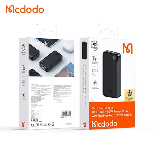 Павербанк Mcdodo FreeGo 10000 mAh 30W із вбудованим висувним USB-C кабелем та LED-дисплеєм MC-3870 (1789405)