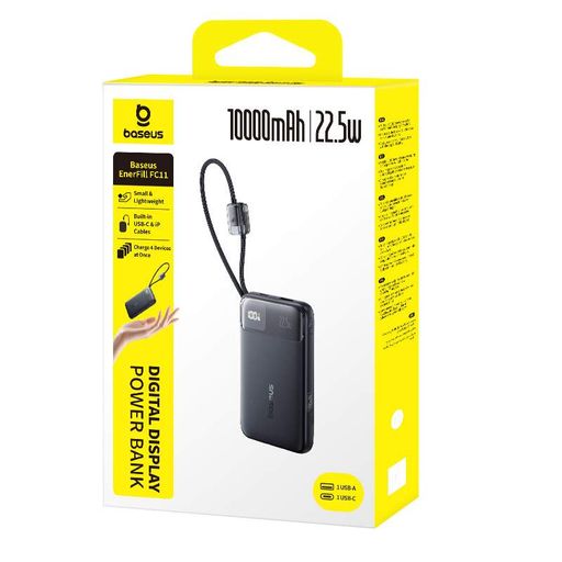 Зовнішній акумулятор Baseus EnerFill FC11 Digital Display Power Bank with Dual Built-in Cables 10000mAh 22.5W Cosmic Black (E0027R04) (1802237)