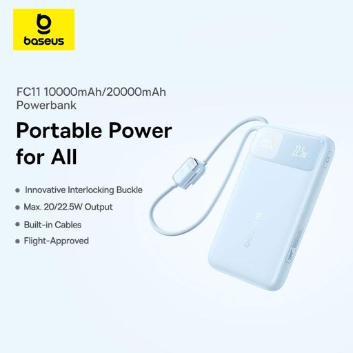 Зовнішній акумулятор Baseus EnerFill FC11 Digital Display Power Bank with Dual Built-in Cables 10000mAh 22.5W Cosmic Black (E0027R04) (1802237)