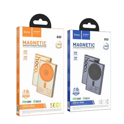 Зовнішній акумулятор HOCO Q32 Bird PD20W wireless magnetic power bank(5000mAh) Metal Gray (6942007634076) (1802437)