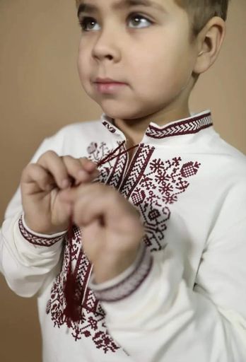 Вишиванка дитяча для хлопчика трикотажна біла з червоним орнаментом 122 (1803095)