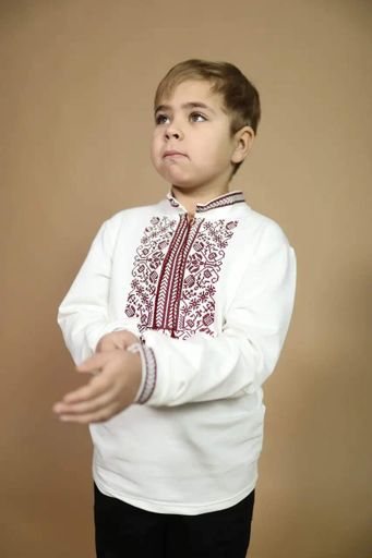 Вишиванка дитяча для хлопчика трикотажна біла з червоним орнаментом 140 (1803100)
