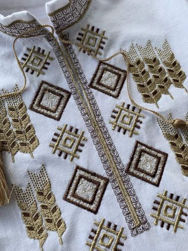 Футболка вишиванка дитяча для хлопчика коричневий орнамент біла 122 (1803145)