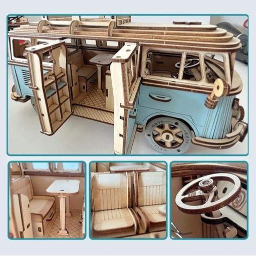 Конструктор Robotime 3D дерев'яний пазл модель Комбі Кемпервен ROKR Kombi Campervan DG-Q701 (1807214)