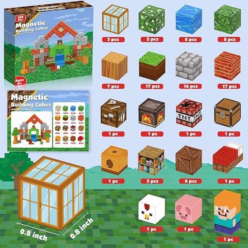 Магнітний конструктор Minecraft Magnetic Building Cubes 100 шт (1807294)