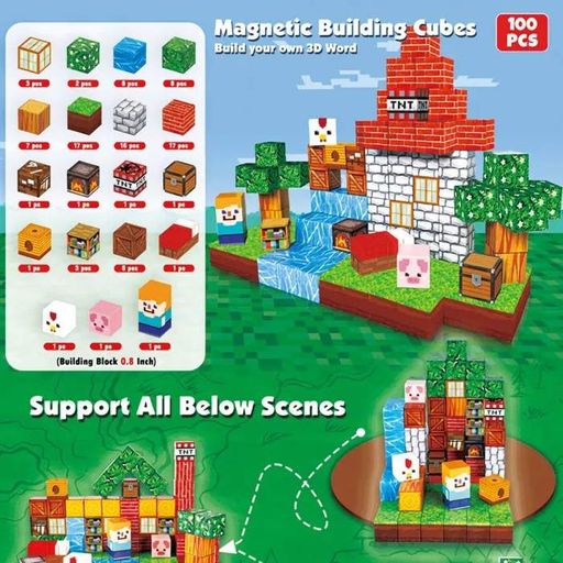 Магнітний конструктор Minecraft Magnetic Building Cubes 100 шт (1807294)