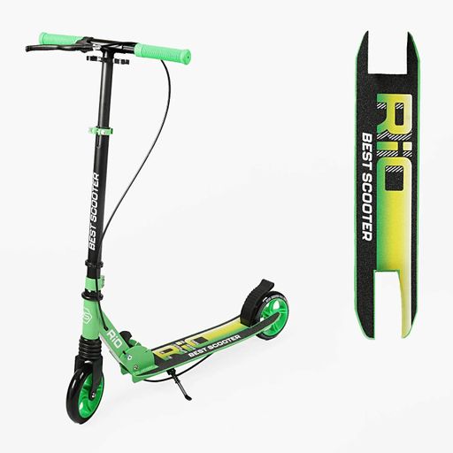 Самокат двухколесный Best Scooter Rio R-800 с амортизатором PU колеса. Black and Green (192801) (1808823)