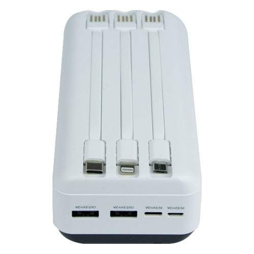 Павербанк внешний аккумулятор XPRO RPP-103 30000 mAh с индикацией зарядки и кабелями белый (32672-01) (1815136)