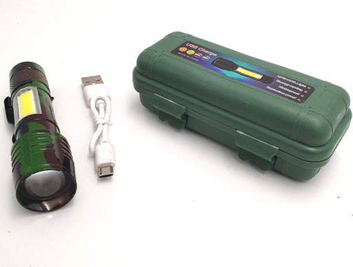 Ліхтар від USB 10см ручний акумуляторний зі скобою та бічним СОВ Zoom з/в USB ліхтарик у футлярі POLICE BL-500 (1828800)