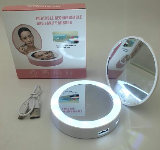 Карманное зеркало аккумуляторное с LED подсветкой косметическое двойное с регулировкой яркости USB UKC MakeUp D8 белый (1829586)