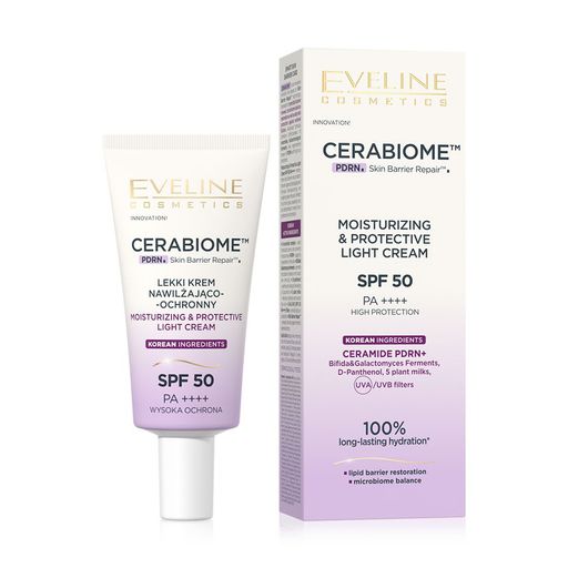 Уценка! Легкий увлажняюще-солнцезащитный крем для лица Eveline Cosmetics Cerabiome Moisturizing & Protective Light Cream, SPF 50 PA++++, 30 мл