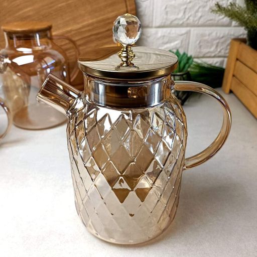 Высокий стеклянный чайник для плиты 1,5л Янтарный перламутр Amber Crystal (1843053)