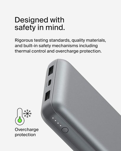 Акумулятор портативний літій-іонний Power Bank 20000мА·год, 15Вт, 2хUSB-A/USB-C, cірий Belkin CL0172230 (1853853)