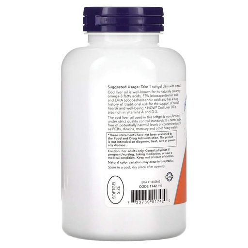 Жирные кислоты Cod Liver Oil 650 mg, 250 капсул NOW CL0076164 (1854848)