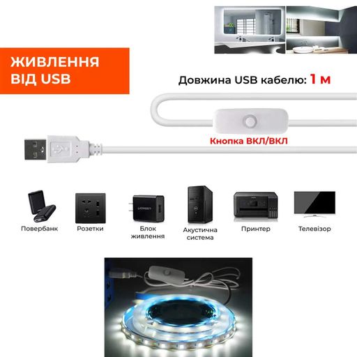 Світлодіодна стрічка від USB 1 м водонепроникна (9161_0001) (1856853)