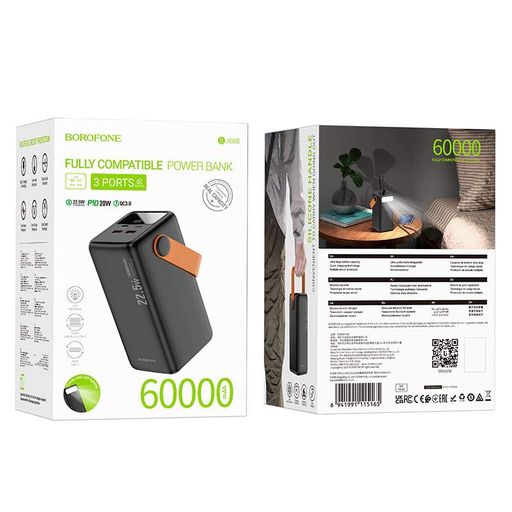 Зовнішній акумулятор BOROFONE BJ66B Magnifico 22.5W+PD20W fully compatible power bank (60000mAh) Black (6941991115165) (1864071)