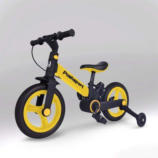 Детский велосипед-биговел 2в1 PUSH SPORT M10 | Ручной тормоз, страховочные колеса и регулируемое сиденье Желтый (1865609)