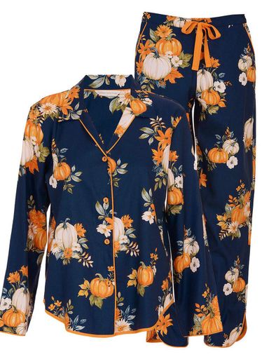 Пижама женская Cyberjammies Auburn 5075-5076 мягкий фемели комплект из натуральной ткани для сна и дома 10/S Синий с тыквенным (1878154)