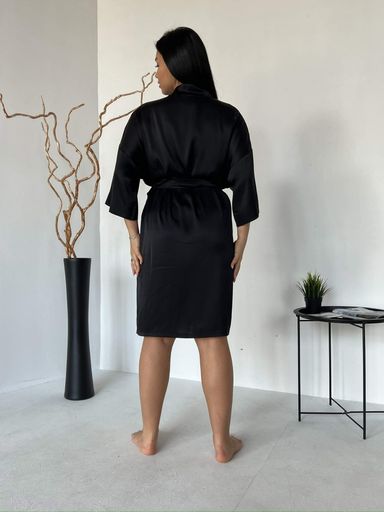 Халат женский шелк AMN Classic 3XL (One size) Чёрный  733 (1879100)