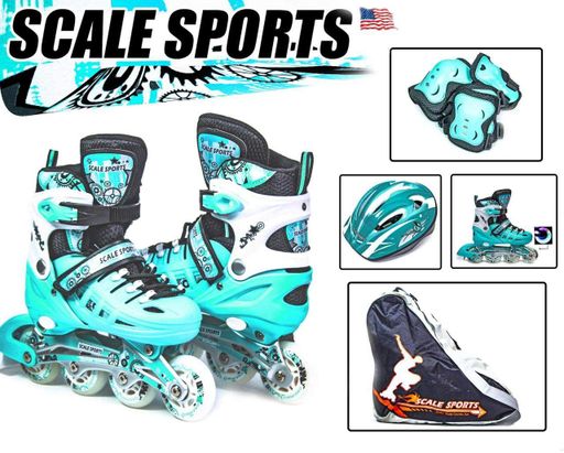 Дитячі ролики із захистом та шоломом Scale Sports. М'ятний колір. Колеса поліуретанові. Розмір 34-38 (1880767)