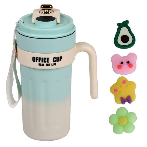 Термокружка Office Cup MT-5344, 650 мл, LED индикатор температуры, ручка, бежево-голубой (1889055)