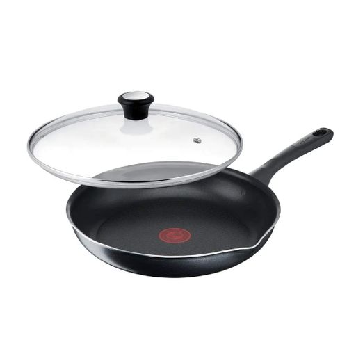 Сковорода з кришкою Tefal Day by Day, діаметр 28 см, алюмінієва, з бакелітовою ручкою та скляною кришкою, чорного кольору. (639457) (1892845)