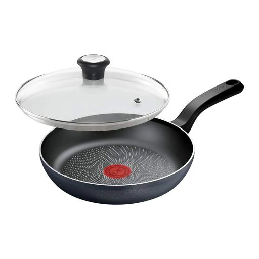 Сковорода з кришкою Tefal So' Light, 24 см, алюмінієва, з бакелітовою ручкою та скляною кришкою, чорного кольору. (639462) (1892847)