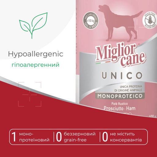 Влажный корм для собак всех пород Morando Migliorcane Unico Rustic Паштет из прошутто, 400 г