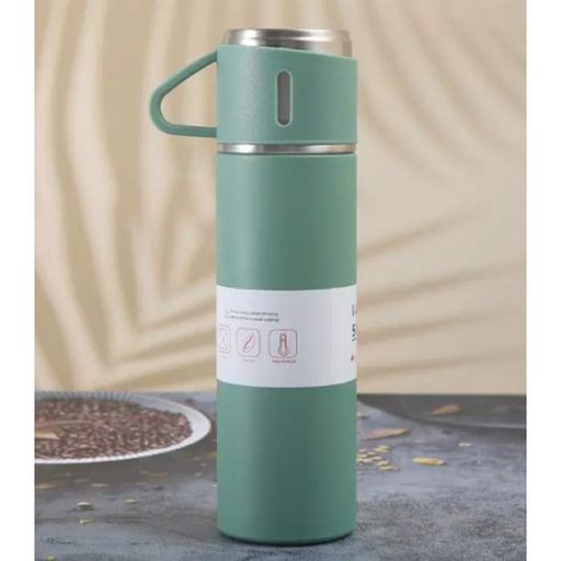 Подарочный набор Vacuum Flask SET вакуумный термос из нержавеющей стали 3 чашки Матово Зелёный (1908208)
