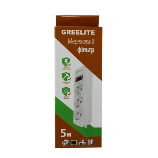 Удлинитель - Cетевой фильтр Greelite на 3 розетки 5 метров кабель Чёрный (1908236)