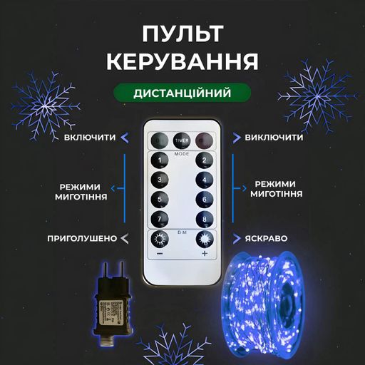 Гирлянда роса на пульте 200 метров на 2000 led светодиодов капля белый провод синяя 2000L200MWBL (1923081)