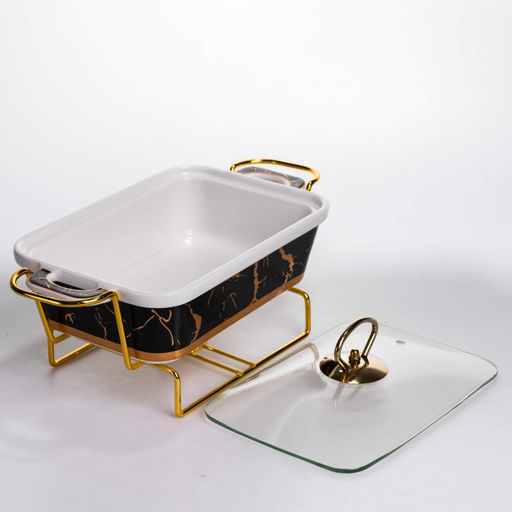 Мармитница фарфоровая для вторых блюд Black Marble 1 л Minglu Kitchen ML438-11 (1958024)