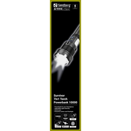 Ліхтарик-повербанк Sandberg Survivor 7 in 1 Torch Powerbank 10000 mAh XHP70 LED USB-C 5W (1968505)