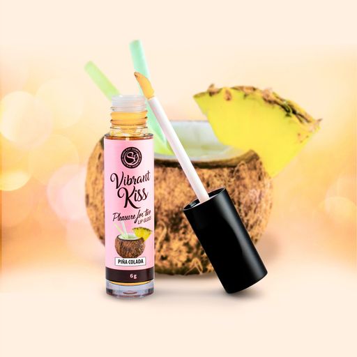 Блеск для губ с виброэффектом Secret Play Vibrant Kiss Lip Gloss для орального секса, со вкусом пина колады, 6 г