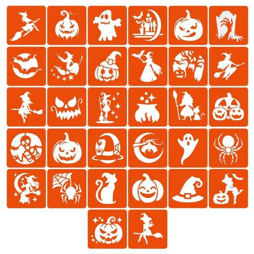 Набор трафаретов для био-тату "Хэллоуин №3" hallowween-3-32, 32 трафарета 6х6 см (1982802)