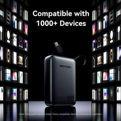 Батарея універсальна VENTION 20000 mAh 45W Mini with Built-in USB-C Cable Gray (FHGH0) (1991941)