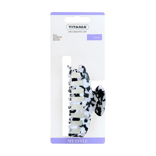 Заколка-краб для волосся Titania чорно-біла, 10 см, 1 шт (8260)